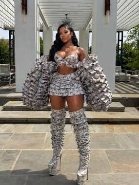 Ruffled Statement Money Inspired Jacket Bra Skirt & Boots
